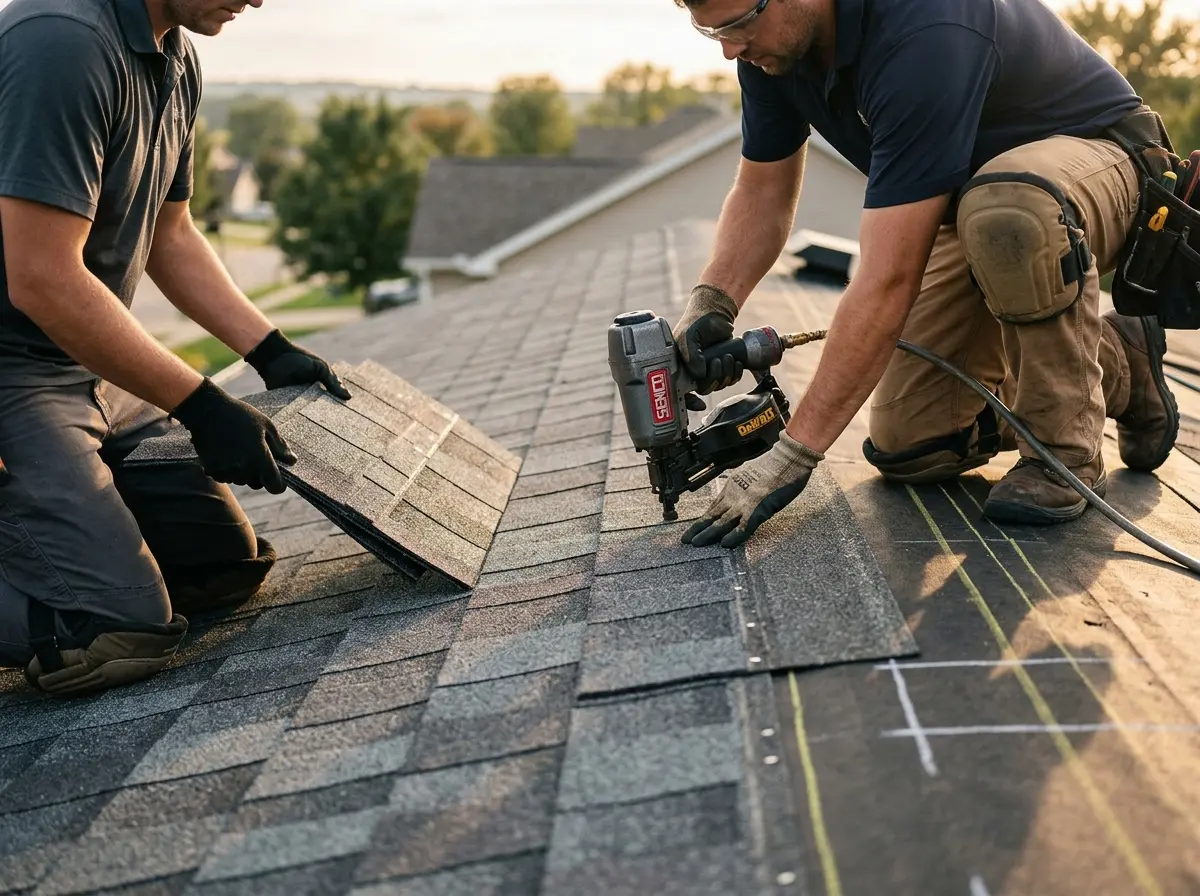 Professional roofer working on a residential roof in Ulster